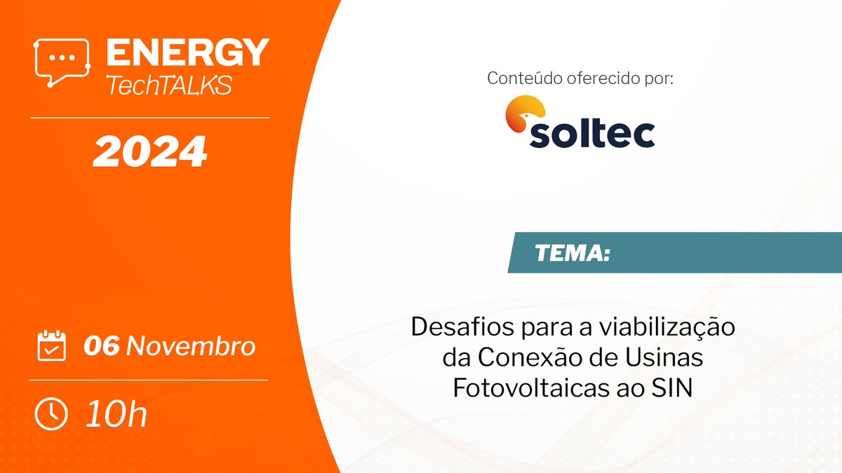 🌞 Energy Talks Webinar🌞

📅 Nov 6 | 🕙 10 AM (Brasil Time)

Topic: "Challenges in Connecting Photovoltaic Plants to the SIN"  

Discover key obstacles and solutions for integrating solar energy into Brazil's power grid. Don’t miss out! 

👉 Register now! zoom.us/rest/webinar/r…