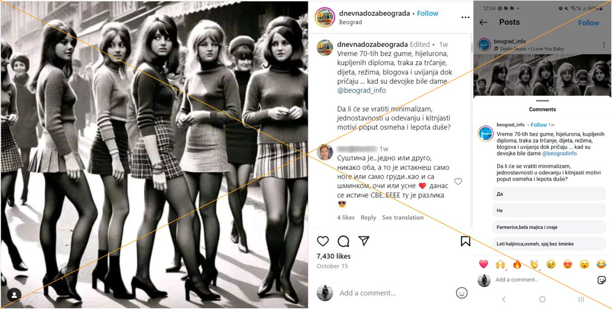Veštačka inteligencija 🤝 Svakodnevni seksizam
Na društvenim mrežama je podeljena slika mladih žena u mini suknjama, uz brojne seksističke komentare o tadašnjim i sadašnjim ženama. Međutim, ta slika nema veze sa činjenicama i stvarnošću
👉u.afp.com/5Ktc