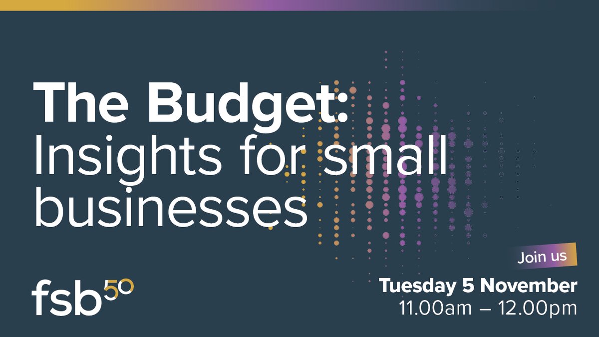 FSB_GarryC's tweet photo. Wondering what today's #Budget2024 means for your business?

Come along to our @FSB_Voice webinar on 5 November for all the details.

Book now for this free event: https://t.co/cESyzVdQ8F https://t.co/sUUnwYvg0P