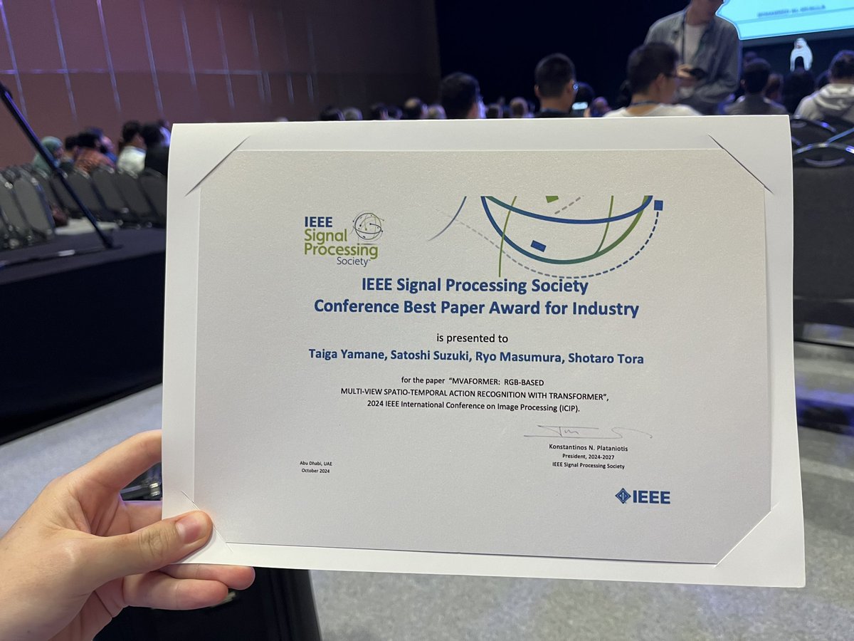 SSuzuki33352103's tweet photo. Wow!
Our paper is selected as Best Industry Paper Award in ICIP 2024!! Again, congrats Taiga @Ocha_Cocoa !! Huge thanks #icip2024 committee!! https://t.co/HkLhsaPrgc