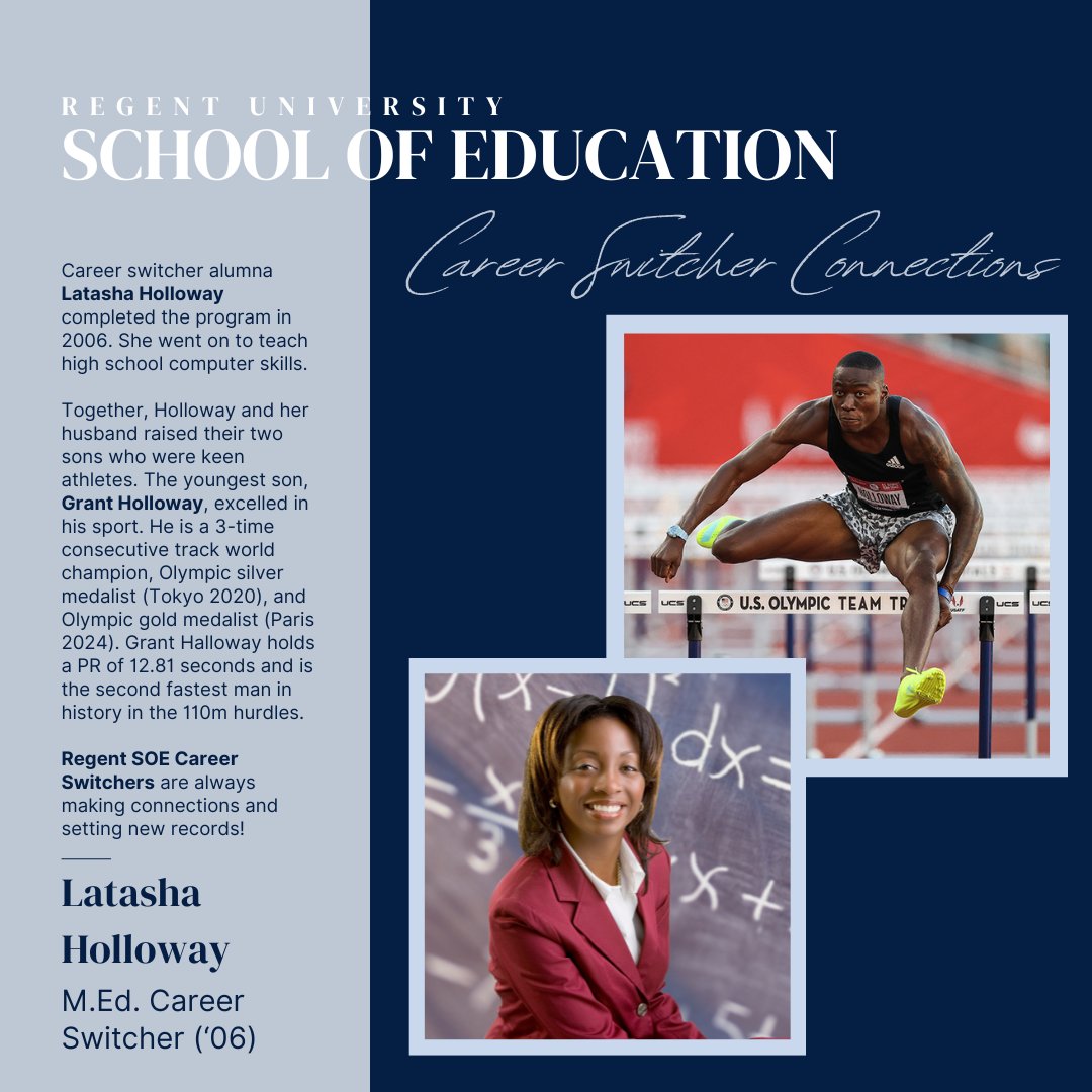 Regent University School of Education (@regentsoe) on Twitter photo Keeping track of <a href="/RegentSOE/">Regent University School of Education</a> Career Switcher connections... ๐๐๐ฟโโ๏ธ
Read about #RegentSOE alum Latasha Holloway and her connection to the Olympics and World Championships. ๐บ๐ธ๐
<a href="/RegentU/">Regent University</a> Keeping track of <a href="/RegentSOE/">Regent University School of Education</a> Career Switcher connections... ๐๐๐ฟโโ๏ธ
Read about #RegentSOE alum Latasha Holloway and her connection to the Olympics and World Championships. ๐บ๐ธ๐
<a href="/RegentU/">Regent University</a>