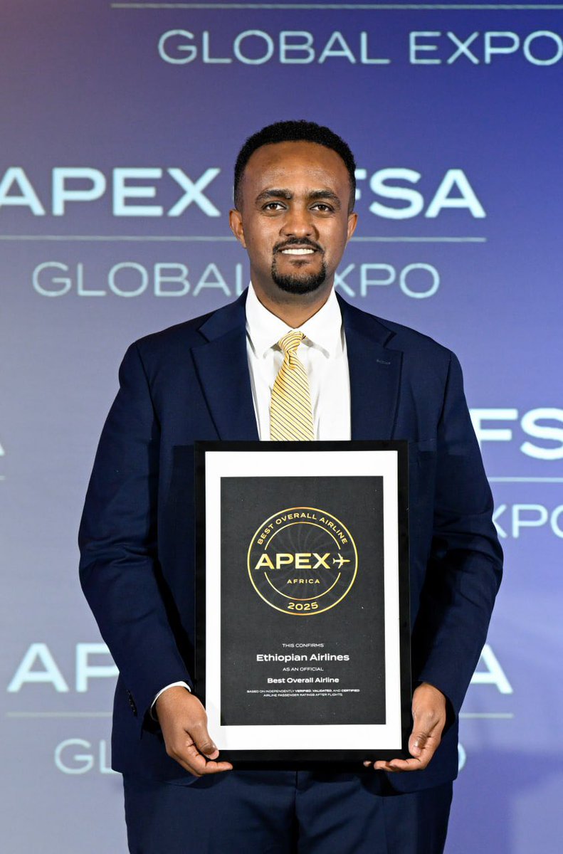 flyethiopian's tweet photo. Ethiopian Airlines is pleased to announce its recognition as the winner of the ‘Best Overall in Africa’ at the prestigious 2025 APEX Passenger Choice Awards. The awards ceremony took place in Long Beach, California, on 28 October 2024.

This accolade underscores Ethiopian Airlines' outstanding performance across multiple categories; for ‘Best Cabin Service’, ‘Best Entertainment’, ‘Best Food and Beverage’, ‘Best Seat Comfort’ and ‘Best Wi-Fi’ in Africa.

#FlyEthiopian #APEXAward #AviationExcellence