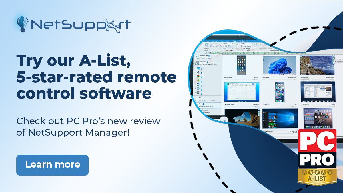 NetSupportNSM's tweet image. Looking for a top-tier remote control solution? NetSupport Manager is a 5-star winner! Check out the latest review from @PCPro. mvnt.us/m2428198
#NetSupportManager #remotecontrol #ITsolutions