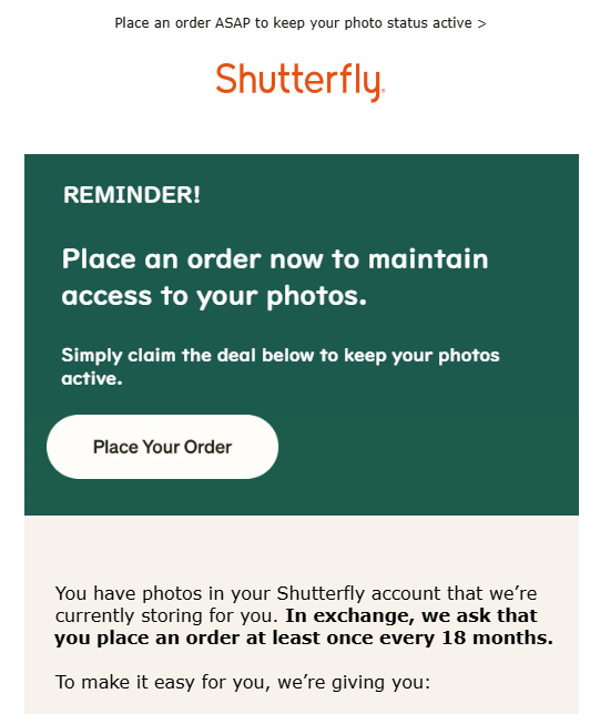 hada's tweet photo. #Shutterfly changed policy at some time and requesting to order to keep account.
いつの間にかポリシー変更で、注文しないとアカウントを削除されるようになったようです。
#写真 https://t.co/iWua5MZKyu