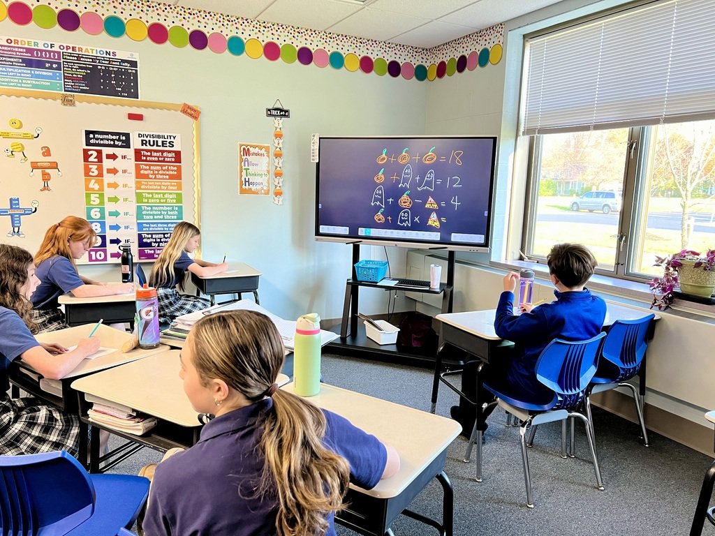 SMSSwormville's tweet image. Pumpkin + Ghost x Candy Corn = ? Mrs. Whipple&apos;s middle school math students worked at solving this brain teaser today which was also featured on her shirt! Comment below if you know the answer... 🎃👻 
#orderofoperations #PEMDAS #halloween2024 #middleschoolmath