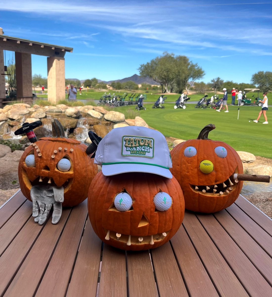 TatumRanchGC's tweet photo. 🎃👻 Happy Halloween from Tatum Ranch! 🎉 Check out our amazing employee-designed pumpkins! 🍂Vote for your favorite by hitting the poll in our story, commenting below, or swinging by the front desk. Let’s see which pumpkin reigns supreme! 🎃💚 #TatumRanchGolfClub #HappyHalloween https://t.co/llv6cSajTo
