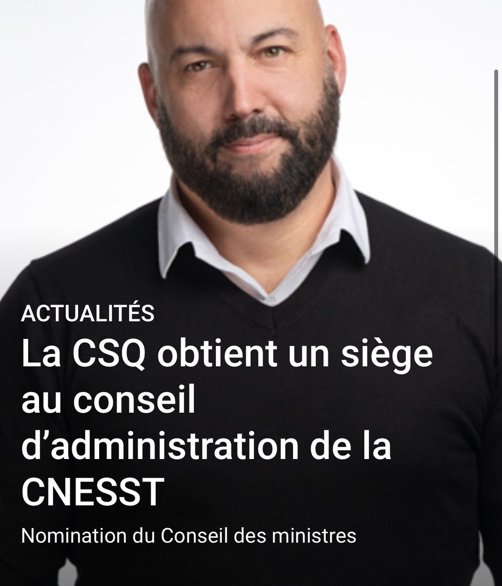 La CSQ obtient un siège au conseil d’administration de la CNESST après de nombreuses années de représentation! 🙌
 
➡️ Notre membership est constitué à plus de 80 % de femmes. 
➡️ De la petite enfance à l’enseignement supérieur, en passant par tout le réseau scolaire, lorsqu’il