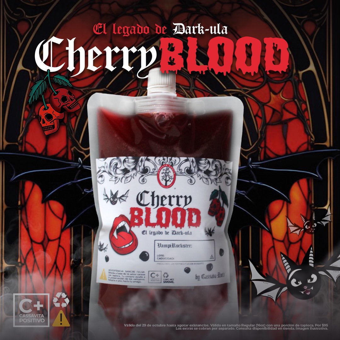 🩸 ¡La leyenda oscura ha llegado, rocksters! 🩸 Sumérgete en la oscuridad con nuestra Cherry Blood 🍒🧛‍♂️, el elixir exclusivo de Dark-ula para todos los amantes de Cassava Roots. ⚡️

¡Sólo por tiempo LIMITADO, no dejes que desaparezca! 🍷🖤
