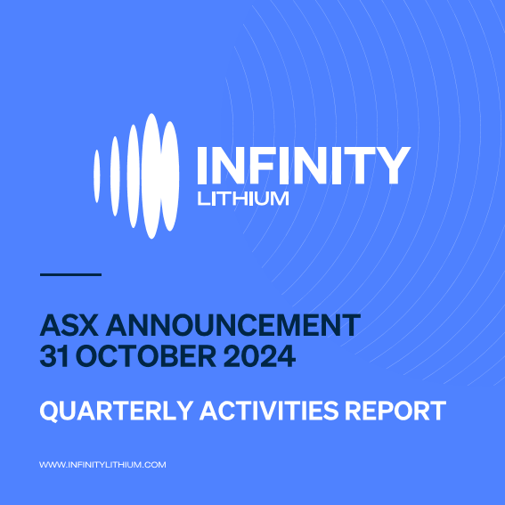 Infinity Lithium (@infinitylithium) on Twitter photo <a href="/InfinityLithium/">Infinity Lithium</a> is pleased to provide its Quarterly Activities Report for the period ending 30 September 2024.
See link for details: bit.ly/3AwY9xQ <a href="/InfinityLithium/">Infinity Lithium</a> is pleased to provide its Quarterly Activities Report for the period ending 30 September 2024.
See link for details: bit.ly/3AwY9xQ