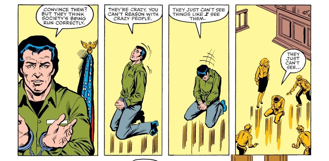 FourColorPulp's tweet image. PPtSSM 83 sees The Punisher facing arraignment for his recent spree of mayhem. With modern reflection one can see a lot of similarities to the Daredevil netflix show, however TV Punisher shows a marked lack of regret and a  bolstered pride in his actions. Here, he just seems sad.