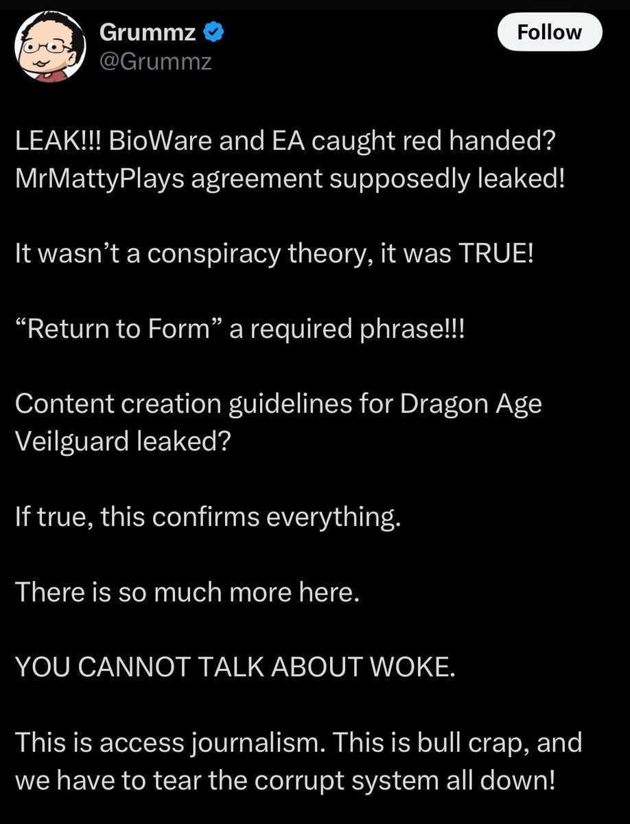 MightyKeef's tweet photo. Grummz thought a document that has the cursor in the top left corner, and a misspelling of San Francisco was possibly a real BioWare agreement. He then rallied his followers towards it. THIS is the dude leading those Anti-woke morons.

No research. Just Grift. https://t.co/92c2tXzw4O