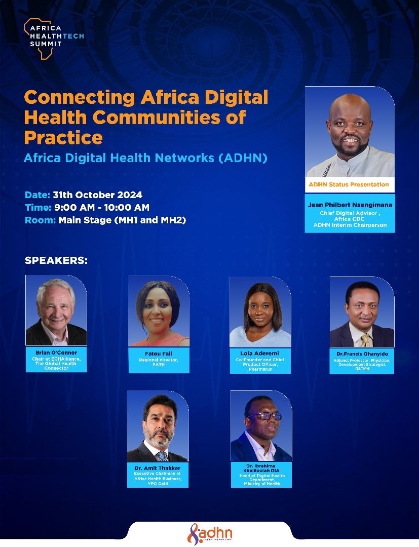 Africa Digital Health Networks - ADHN (@adhnafrica) on Twitter photo 📢Join Us for the Africa Digital Health Networks (ADHN) Plenary Session at AHTS 2024! 
We’re excited to invite you to the ADHN Plenary Session, a key gathering at this year’s Africa HealthTech Summit - AHTS , where we’ll share pivotal updates on ADHN’s progress & strategic plans 📢Join Us for the Africa Digital Health Networks (ADHN) Plenary Session at AHTS 2024! 
We’re excited to invite you to the ADHN Plenary Session, a key gathering at this year’s Africa HealthTech Summit - AHTS , where we’ll share pivotal updates on ADHN’s progress & strategic plans