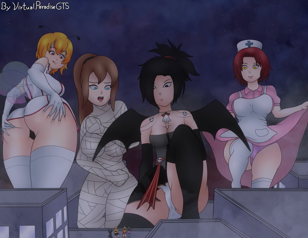 A commission done by <a href="/VParadiseGTS/">VirtualParadiseGTS</a>, as a gift from <a href="/LittlePunkMan1/">The Little Punk</a>, featuring his OCs, my OC Monica, as well as <a href="/dakunart/">Dakun Art *COMMS CLOSED*</a>'s Mely, <a href="/cassafem/">Cassa 🔞</a>'s Cassa, and <a href="/danegretec/">Daniel Negrete</a>'s OCs as they trick or treat. Don't say they're too big for it. #giantess