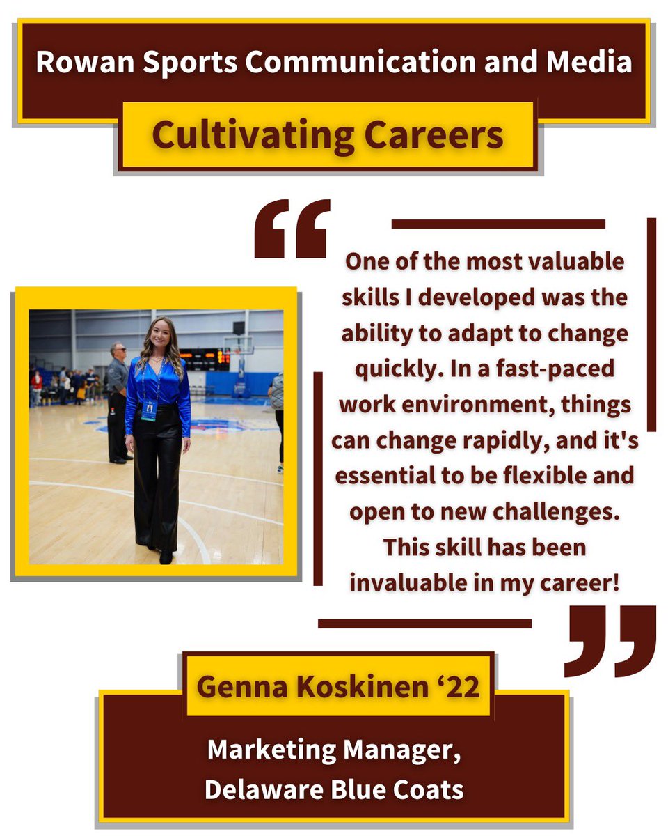 .<a href="/RowanUniversity/">Rowan University</a> graduate &amp; Marketing Manager for the <a href="/blue_coats/">Delaware Blue Coats</a>, Genna Koskinen ‘22, shares her advice to aspiring sports professionals!👏