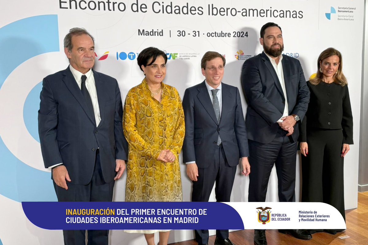 #AgendaEspaña🇪🇨🇪🇸 | La canciller, <a href="/gabisommerfeld/">Gabriela Sommerfeld</a>, participó en la inauguración del Primer Encuentro de Ciudades Iberoamericanas en Madrid, marcando un paso fundamental en la agenda previa a la XXIX Cumbre Iberoamericana. Este encuentro reunió a alcaldes, organismos