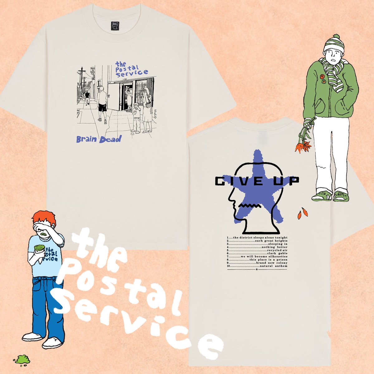 PostalService's tweet image. Just a few &apos;Give Up&apos; t-shirts left from our collaboration with Brain Dead in their online store. Available in natural and black: found.ee/PS-BrainDead