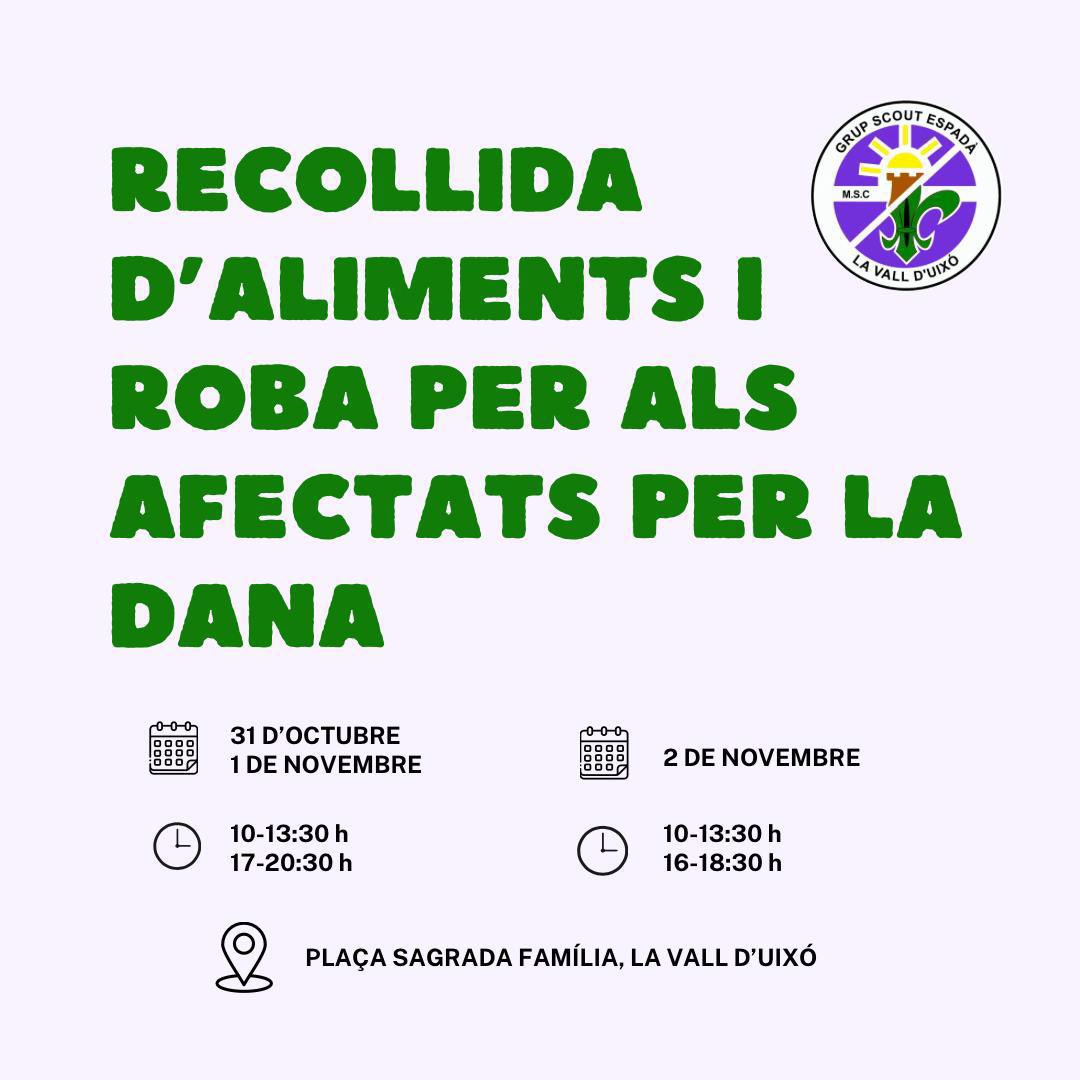 guillemroig27's tweet photo. El Grup Scout Espadà es suma a la recollida d’aliments i roba. 

Tota pedra fa paret! Apropeu-se i ajudeu amb allò que pogueu! 💪🏻 https://t.co/Ka5fcvfyU5