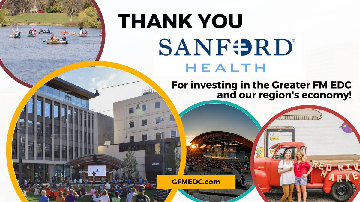 Thanks @sanfordhealth for investing in the GFMEDC and Fargo Moorhead's regional economy. Focused on primary-sector company growth and workforce attraction, our organization is proud to partner to drive a strong regional economy.