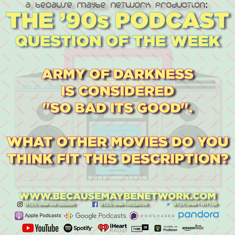 _BecauseMaybe's tweet image. We move away from the spookiness with one final question. New episode details tomorrow!

bit.ly/90sP-S11-E07

#90spodcast #podcast #nostalgia #throwback #90s #armyofdarkness #horror #gore #comedy #ash #brucecampbell #boomstick #evildead