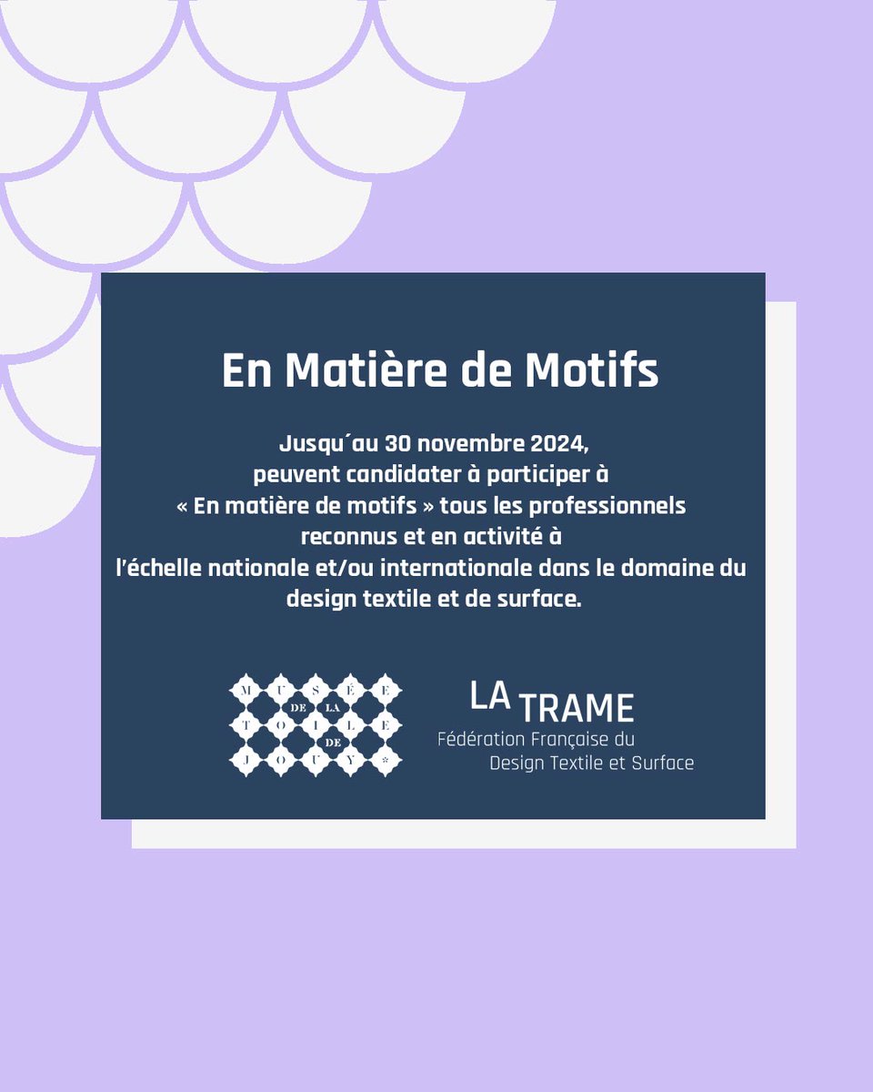 ⚡️ J-30 pour candidater à la 1ère Biennale de design textile et de surface : @museedelatoiledejouy et La trame ! 📷 Montrez-nous votre talent et rejoignez les 5 designers sélectionnés.👉 museedelatoiledejouy.fr
#designtextile #appelacandidatures #biennale