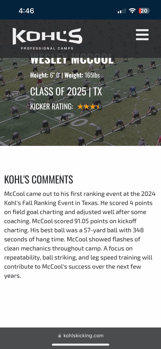 wesley mccool (@mccool22wesley) on Twitter photo So grateful for <a href="/KohlsKicking/">Kohl's Kicking Camps</a> for ranking me a 3 1/2 star kicker.Its been 4 months and im just getting started.
<a href="/coachwendel1/">Doug Wendel</a>
<a href="/CoachJonesJr_/">Quincy Jones Jr</a> So grateful for <a href="/KohlsKicking/">Kohl's Kicking Camps</a> for ranking me a 3 1/2 star kicker.Its been 4 months and im just getting started.
<a href="/coachwendel1/">Doug Wendel</a>
<a href="/CoachJonesJr_/">Quincy Jones Jr</a>
