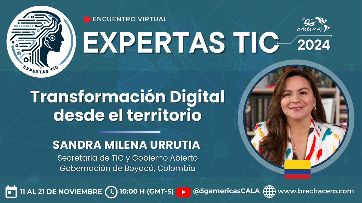 SandramUrrutia's tweet photo. Participaré en el Encuentro Virtual #ExpertasTIC organizado por @5GA_CALA junto a más de 100 mujeres líderes del sector en #LATAM y el Caribe 💪🏻👩🏻‍💻. Los espero allí para explorar las tendencias clave que guiarán el futuro de las telecomunicaciones y la transformación digital. https://t.co/0I96NPMedV