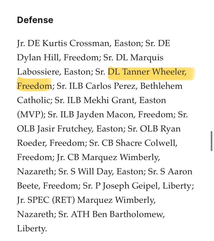 Tanner Wheeler (@tannerwheeler24) on Twitter photo Blessed to be named East Penn Conference (EPC) 1st Team Defensive Line , East Penn Conference (EPC) 1st Team Offensive line and All Northampton Division 1st Team Defensive line and Offensive tackle. <a href="/RoederJason/">Jason Roeder</a> Blessed to be named East Penn Conference (EPC) 1st Team Defensive Line , East Penn Conference (EPC) 1st Team Offensive line and All Northampton Division 1st Team Defensive line and Offensive tackle. <a href="/RoederJason/">Jason Roeder</a>