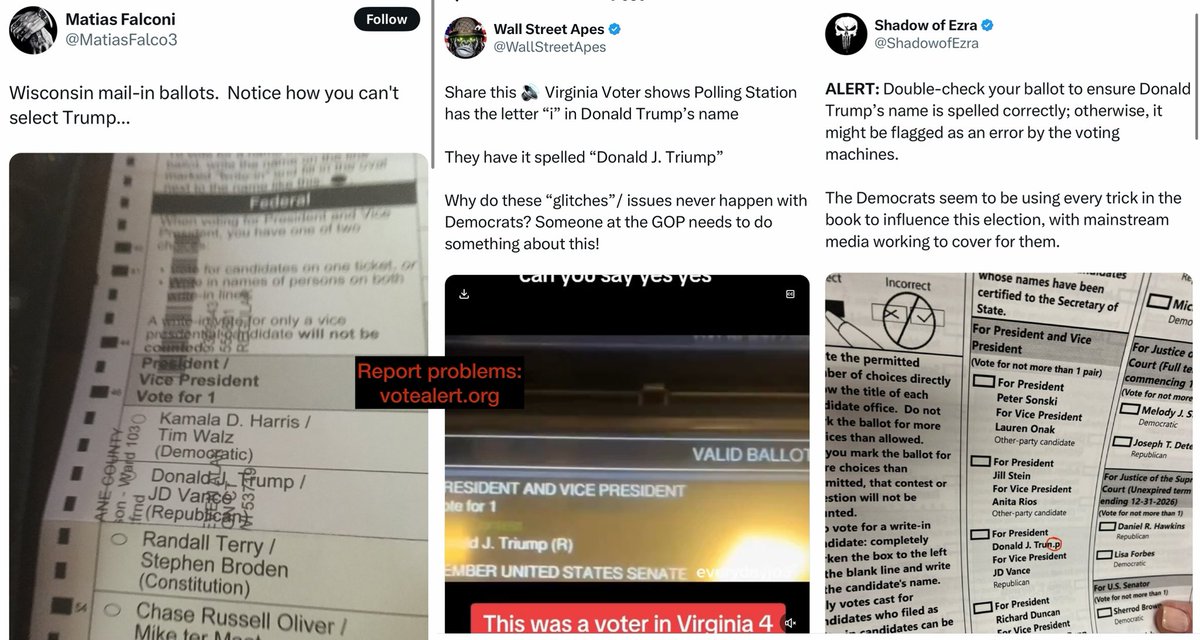 ALERT!🚨🚨🚨 Why is Trump’s name either misspelled or obscured on ballots in 3 states: WI, VA, and OH? 

How could this go undetected until now? Will this impact scanner readings? Require provisional voting? Cause other ramifications? 

If you’ve voted on one of these ballots,