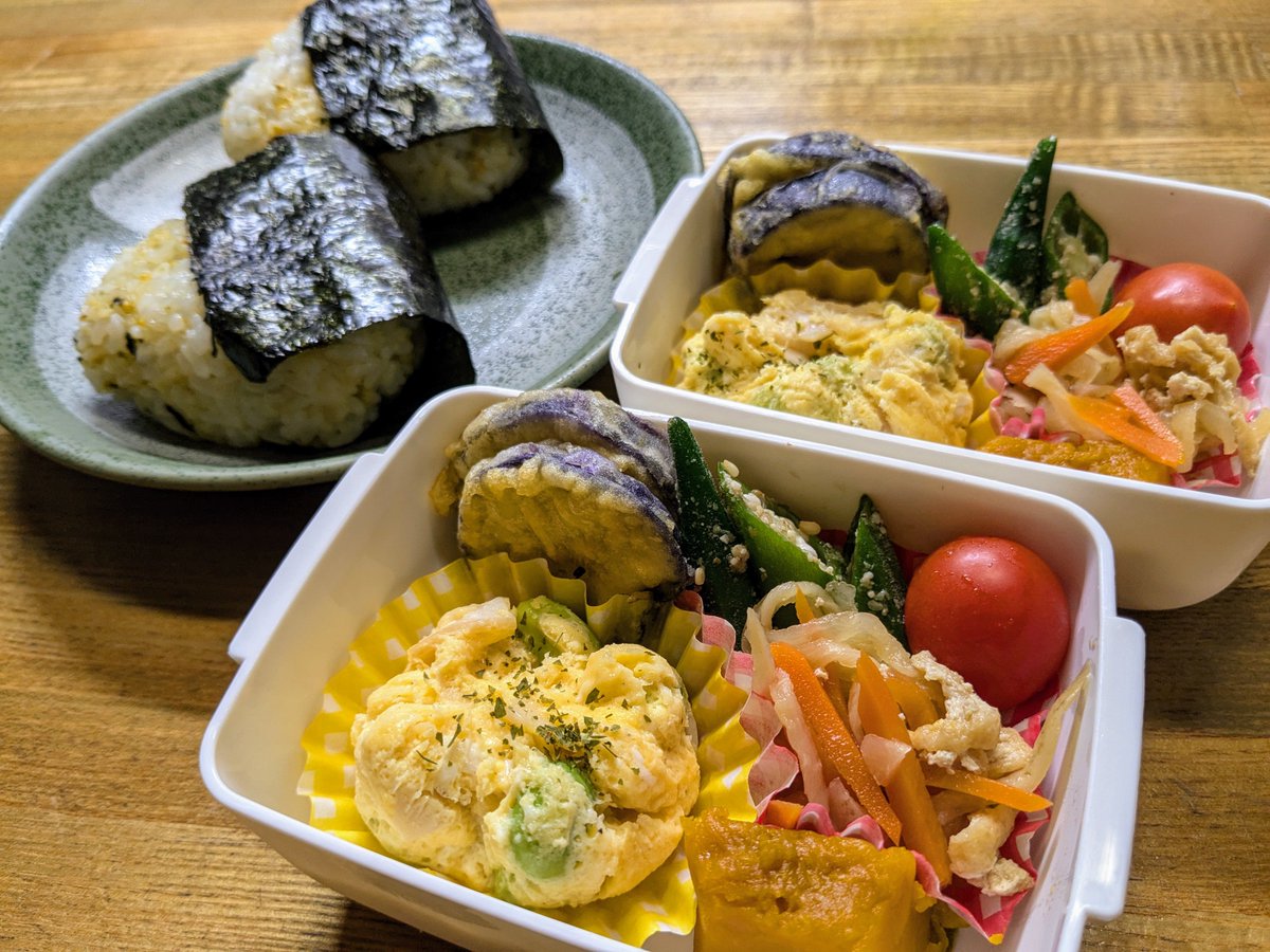 uniikashako's tweet image. 今日のお弁当🍱
🔶切り干し大根煮物🍅🎃
🔶たまごレンジ蒸し🥚なす揚げ🍆
🔶オクラごま和え
🔶おにぎり🍙

いってらっしゃい👋
#お弁当 
#onig