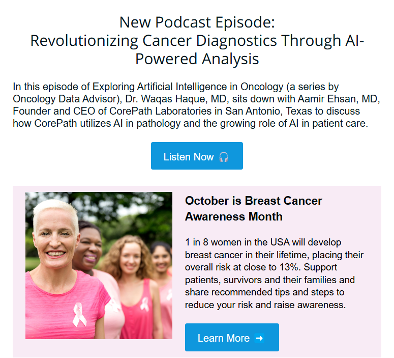 CorePath's tweet image. Our latest Client eNewsletter is out now! View now at: 
bit.ly/4f9YMgc

#AI #NGS #OncData #OncDataAdvisor #diagnostics #cancer #technology #oncology #diagnostics #OHA #OKC #Oklahoma  #pinkoctober #womenshealth #earlydetection #breastcancer #breastcancerawarenessmonth