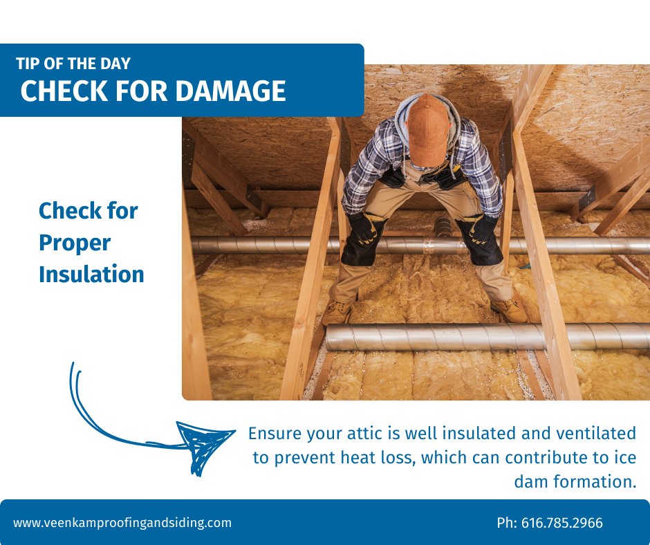 Veenkamp2270's tweet image. Ensure your attic is well insulated and ventilated to prevent heat loss this winter and reduce ice dams. ❄️ ☄️ 
veenkamproofingandsiding.com

#AtticInsulation #WinterPreparation #IceDamPrevention #HeatLossPrevention