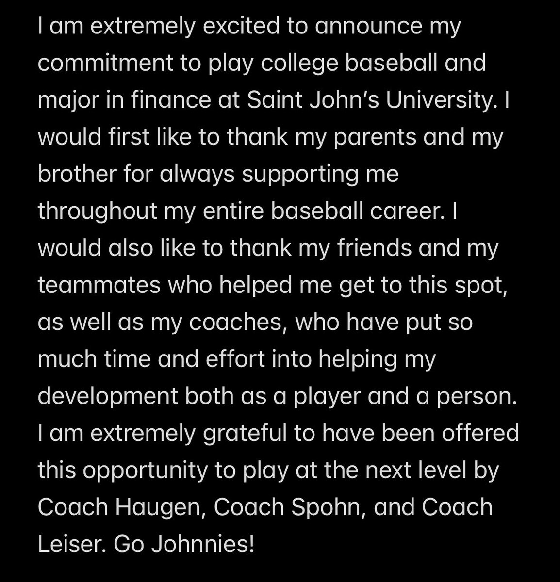 Thankful for the opportunity and excited for the future! Go Johnnies!