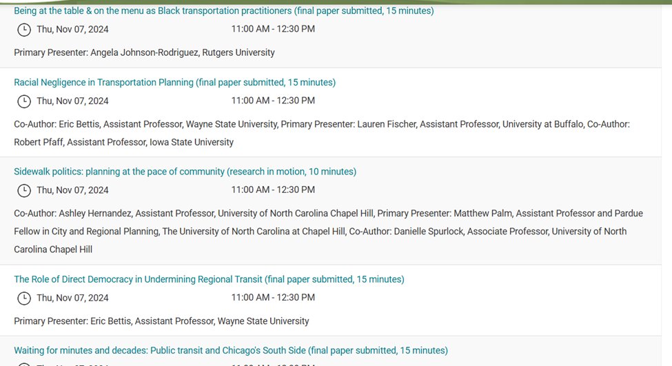 Looking forward to seeing many of you <a href="/The_ACSP/">The ACSP</a> next week in Seattle! Excited to be part of "Incremental Change or Burn It Down? How Transit Planners Confront Injustice" session Thurs. 11/7 11am w/ this line up