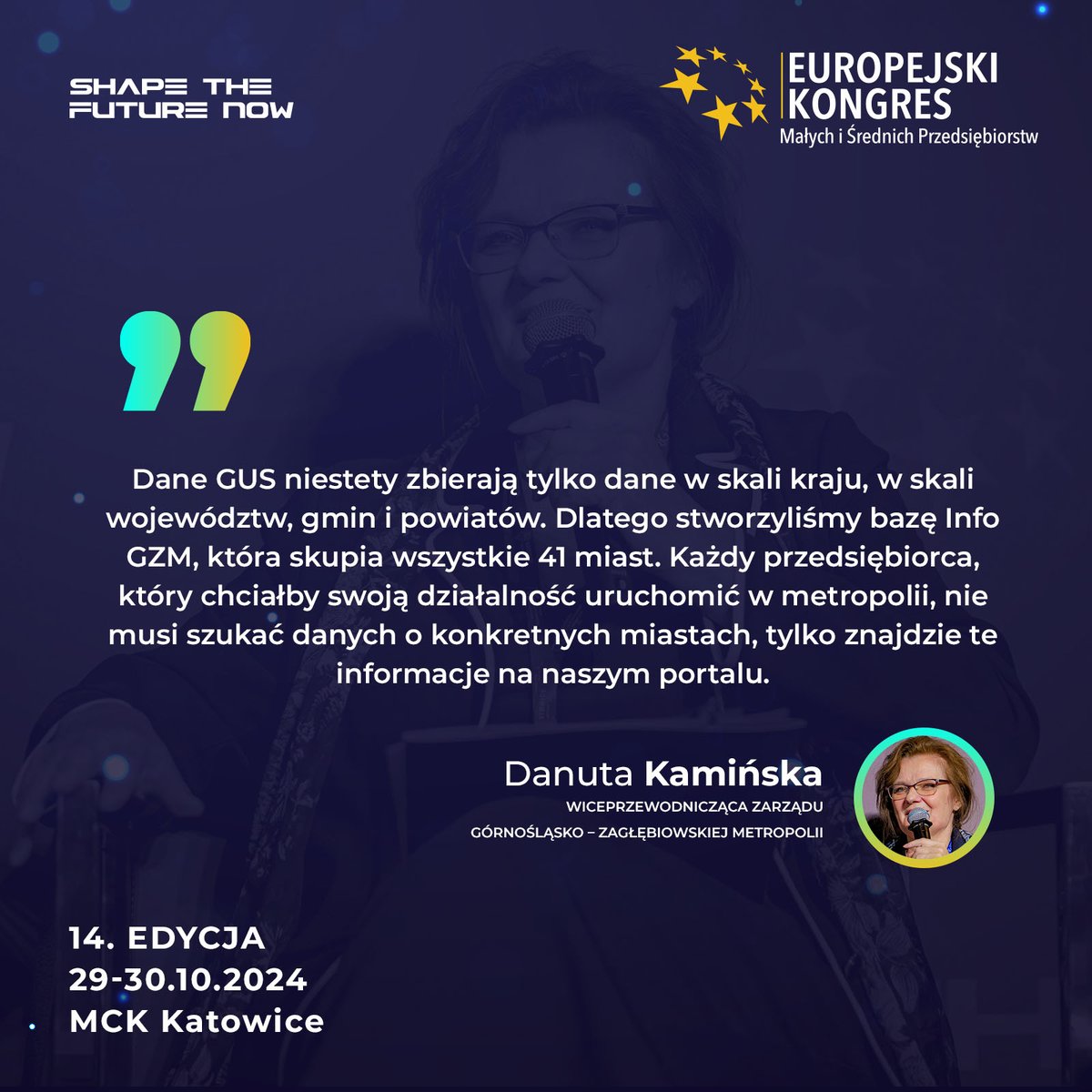 Danuta Kamińska, Wiceprzewodnicząca Zarządu <a href="/metropoliagzm/">GZM. Górnośląsko-Zagłębiowska Metropolia</a> Górnośląsko-Zagłębiowska Metropolia, wskazuje, że dane GUS obejmują jedynie poziom kraju, województw, gmin i powiatów, co bywa niewystarczające dla lokalnych potrzeb.