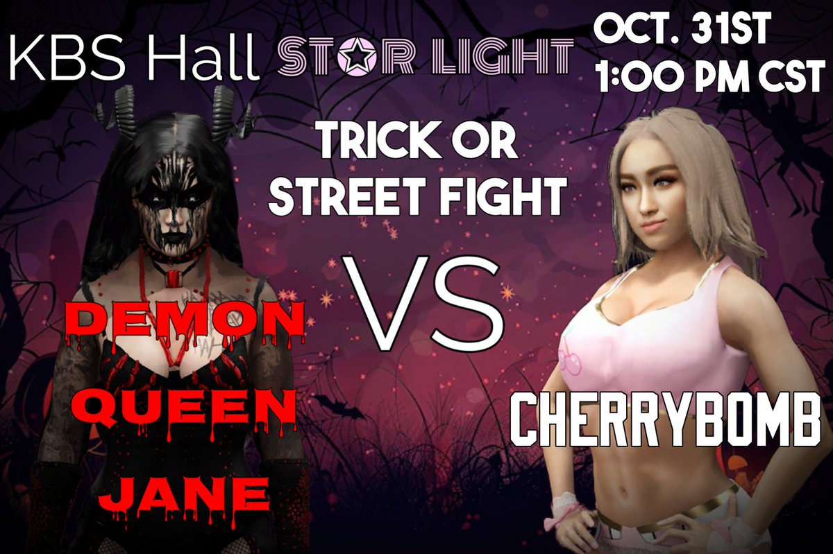 Starlight_Joshi's tweet image. And for your main event, we will have our first ever Trick or Street Fight as Covenant's Demon Queen Jane battles it out against Daybreak's Cherrybomb. Who will win? Find out tomorrow on HALLOWEEN!