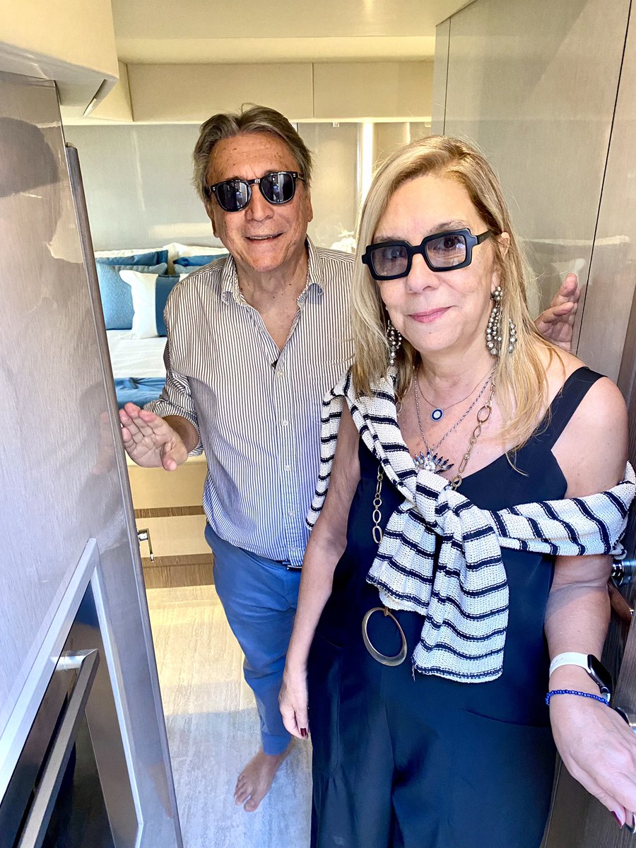 CruisersYachts's tweet photo. The interior design team of Luiz and Christina de Basto taking their initial walkthrough of the brand new Cruisers Yachts 55 Fly. Be sure to see this beauty on Dock GH at FLIBS 2024! #FLIBS #55Fly #boatshow https://t.co/Qm85yQHETA