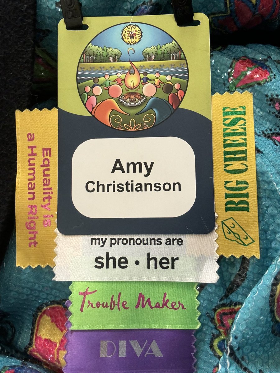 The Wildland Fire Canada conference always has the most beautiful nametags #WFCC2024. Art by Griffin-Thomas Reed Germain from Listuguj, Gespe’gewa’gi, QC! And the tags were gifts from colleagues 😝