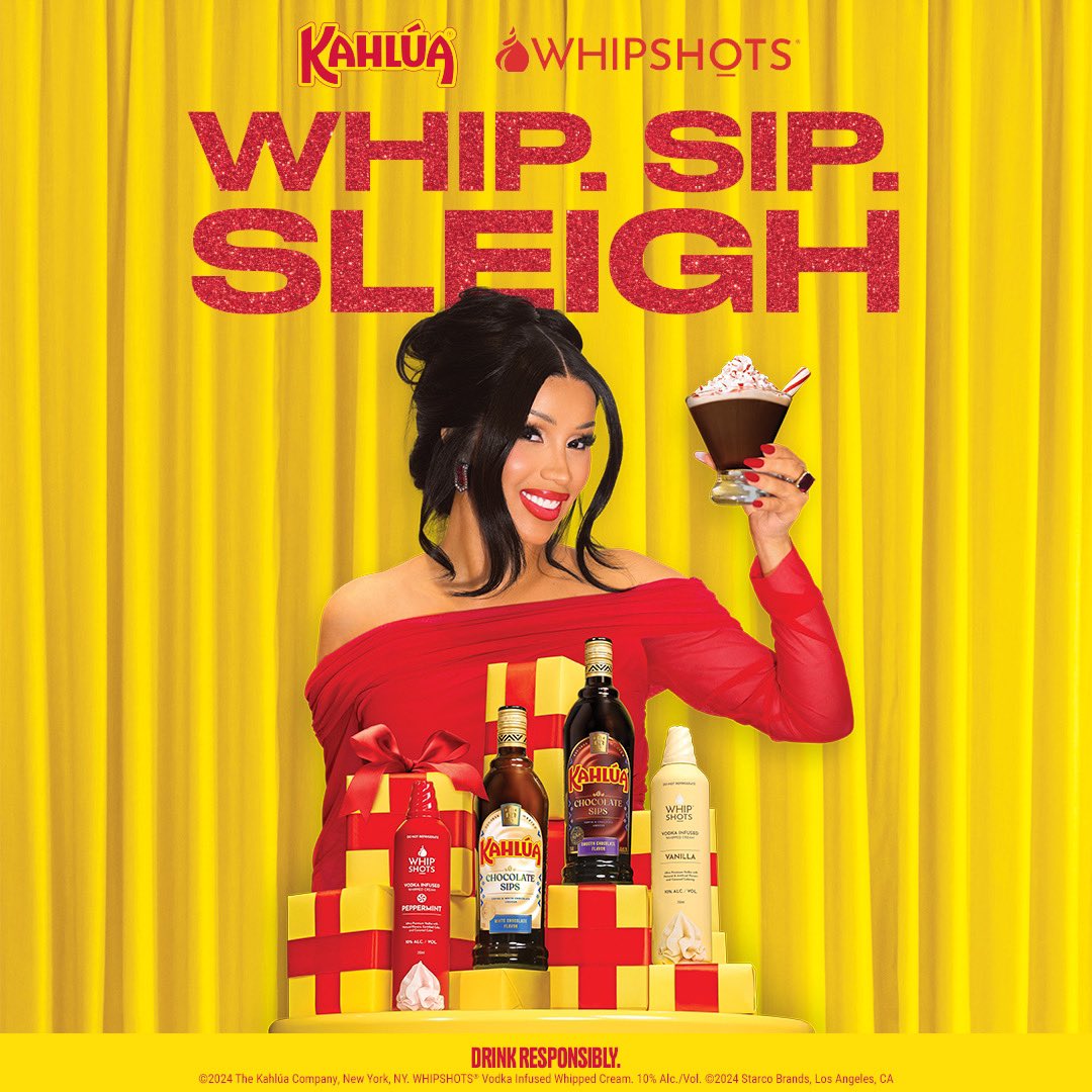 iamcardib's tweet photo. FUN, FESTIVE, & SIMPLE đ„ The perfect way to get a party started this holiday season is with KahlĂșa Chocolate Sips and Whipshots! #WhipSipSleigh #KahluaPartner @kahlua @whip_shots https://t.co/7Ejb7az6qL