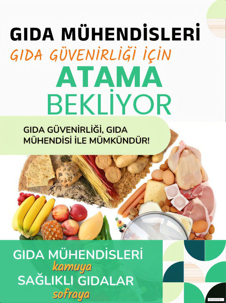 Günümüzde giderek artan gıdada taklit ve tağşiş, hem ekonomik hem de halk sağlığı olarak ciddi endişe vermektedir. Denetimleri ve denetmenleri artırmak elzem hale gelmiştir. Denetmen Gıda Mühendisi sayısının artmasını talep ediyoruz. <a href="/RTErdogan/">Recep Tayyip Erdoğan</a> <a href="/ibrahimyumakli/">İbrahim Yumaklı</a> <a href="/TCTarim/">T.C. Tarım ve Orman Bakanlığı</a>