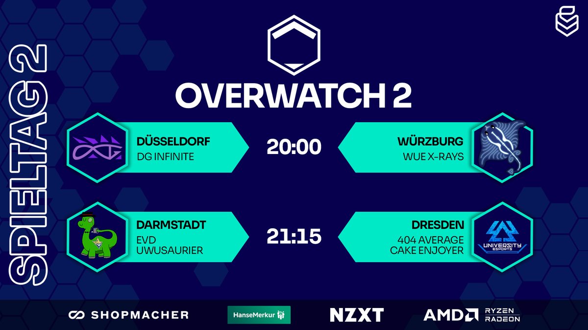 Uniliga (@uniligagg) on Twitter photo 🚨OVERWATCH 2 SPIELTAG🚨
🕗️20:00 Uhr - Overwatch 2 - 2. Spieltag
📺️twitch.tv/uniliga_aim
⚔️<a href="/ddorf_gaming/">Düsseldorf Gaming</a> vs. <a href="/esportswue/">WueSports</a>
⚔️<a href="/1_EVD/">1. eSport Verein Darmstadt</a> vs. <a href="/404_uni_esports/">404 University eSports Dresden</a>
🎬️@johnbishop_ow
🎥<a href="/Anomar_01/">Aromat01</a>
🎙️<a href="/RoyalTZZZ/">Royal</a> & <a href="/Jakob_leps/">Jakob „JLEPS“ Schwinn</a> 🚨OVERWATCH 2 SPIELTAG🚨
🕗️20:00 Uhr - Overwatch 2 - 2. Spieltag
📺️twitch.tv/uniliga_aim
⚔️<a href="/ddorf_gaming/">Düsseldorf Gaming</a> vs. <a href="/esportswue/">WueSports</a>
⚔️<a href="/1_EVD/">1. eSport Verein Darmstadt</a> vs. <a href="/404_uni_esports/">404 University eSports Dresden</a>
🎬️@johnbishop_ow
🎥<a href="/Anomar_01/">Aromat01</a>
🎙️<a href="/RoyalTZZZ/">Royal</a> & <a href="/Jakob_leps/">Jakob „JLEPS“ Schwinn</a>