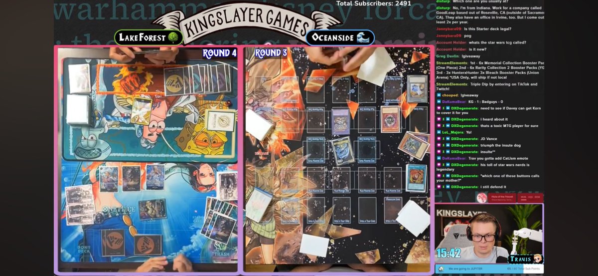 Our Double Feature stream setup last night for YuGiOh and One Piece. 😳