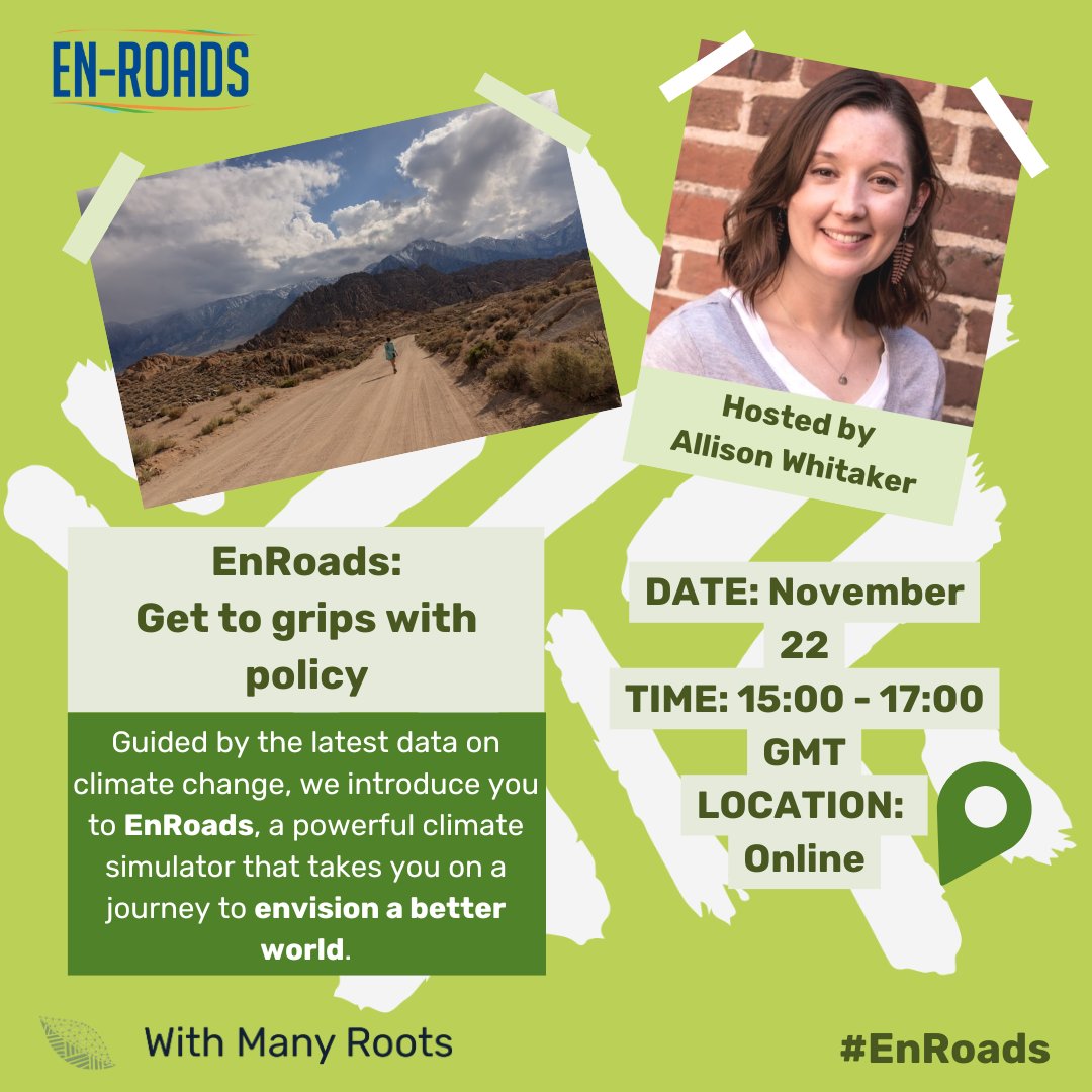 En-Roads Workshop - November 22, 15:00 - 17:00 GMT, Online 💚

If you’re frustrated by climate inaction, why not have a go at setting climate policy in a group and see if you can limit warming to well below 2 degrees Celsius.

Interested? Sign up now via our profile.

#enroads