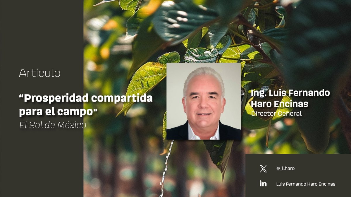 CNAgropecuario's tweet photo. Articulo "Prosperidad compartida para el campo" en @elsolde_mexico por @_lharo

El campo mexicano atraviesa por escenarios complicados: el cambio climático; la sequía en algunas regiones de nuestro país como Sinaloa, Sonora, Chihuahua y Tamaulipas está poniendo en riesgo la siembra y el cultivo de una buena parte de la superficie agrícola y afectando a la ganadería por el impacto en los agostaderos...    

Leer: https://t.co/cnqpKfmpNI