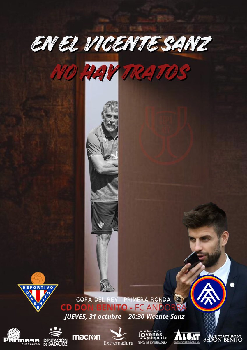 COPA DEL REY 🏆 | Primera Ronda

“ℰ𝒩 ℰℒ 𝒱ℐ𝒞ℰ𝒩𝒯ℰ 𝒮𝒜𝒩𝒵 𝒩𝒪 ℋ𝒜𝒴 𝒯ℛ𝒜𝒯𝒪𝒮”

🆚 FC Andorra
🗓️ 31 de octubre 
⌚️20:30h
🏟️ Estadio Municipal Vicente Sanz

#LaCopaMola 
#DonBenitoAndorra
