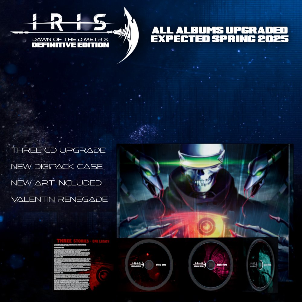 Announcing ALL IRIS albums will become definitive, some featuring brand new goodies! 

Announcements of new vendor and availability for orders Spring 2025

#IRIS #DawnOfTheDimetrix #HeartOfAnArtist #GoliathsThrone  #IRISDirect