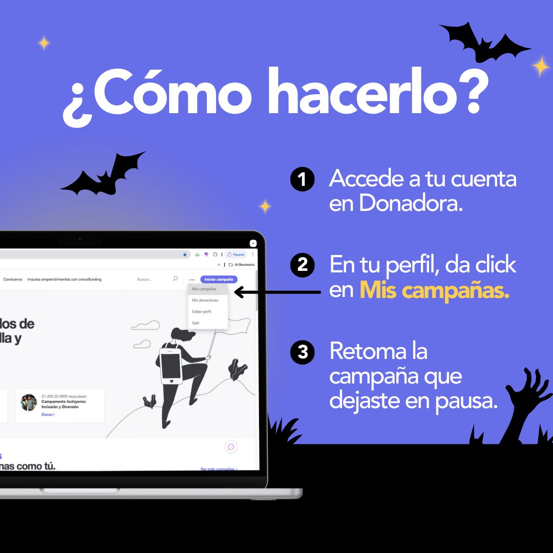 No dejes morir a tu proyecto por falta de fondos 🪦💸

Retoma tu campaña y vive la experiencia del crowdfunding con Donadora. ⭐️💜

Escríbenos y te ayudamos paso a paso 👇