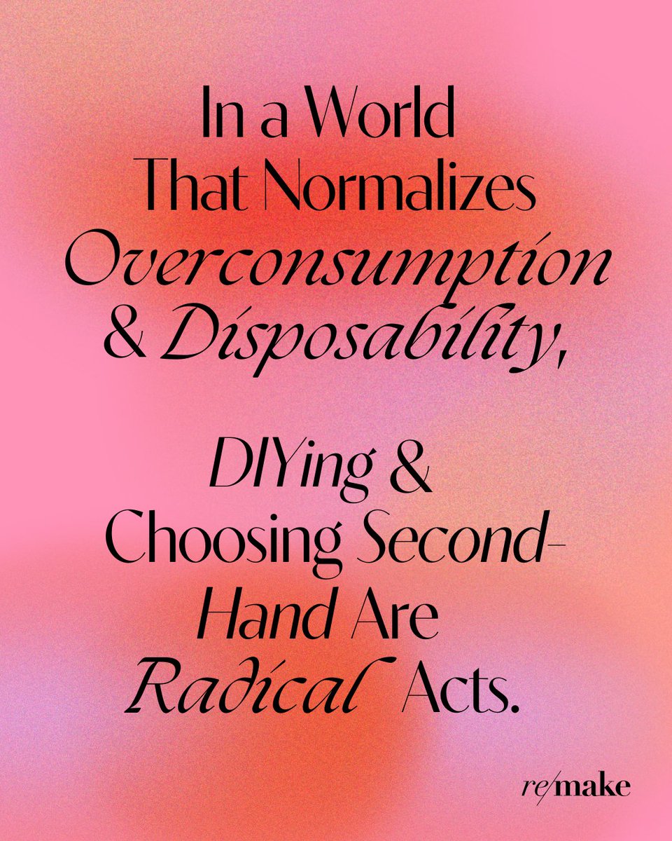 A reminder that choosing secondhand &amp; DIYing are radical acts, especially when 70% of the fashion's emissions come from the production of new products &amp; materials. Interested in shifting your internal narrative? Take the #NoNewClothes challenge at hubs.li/Q02Wg8Tv0!
