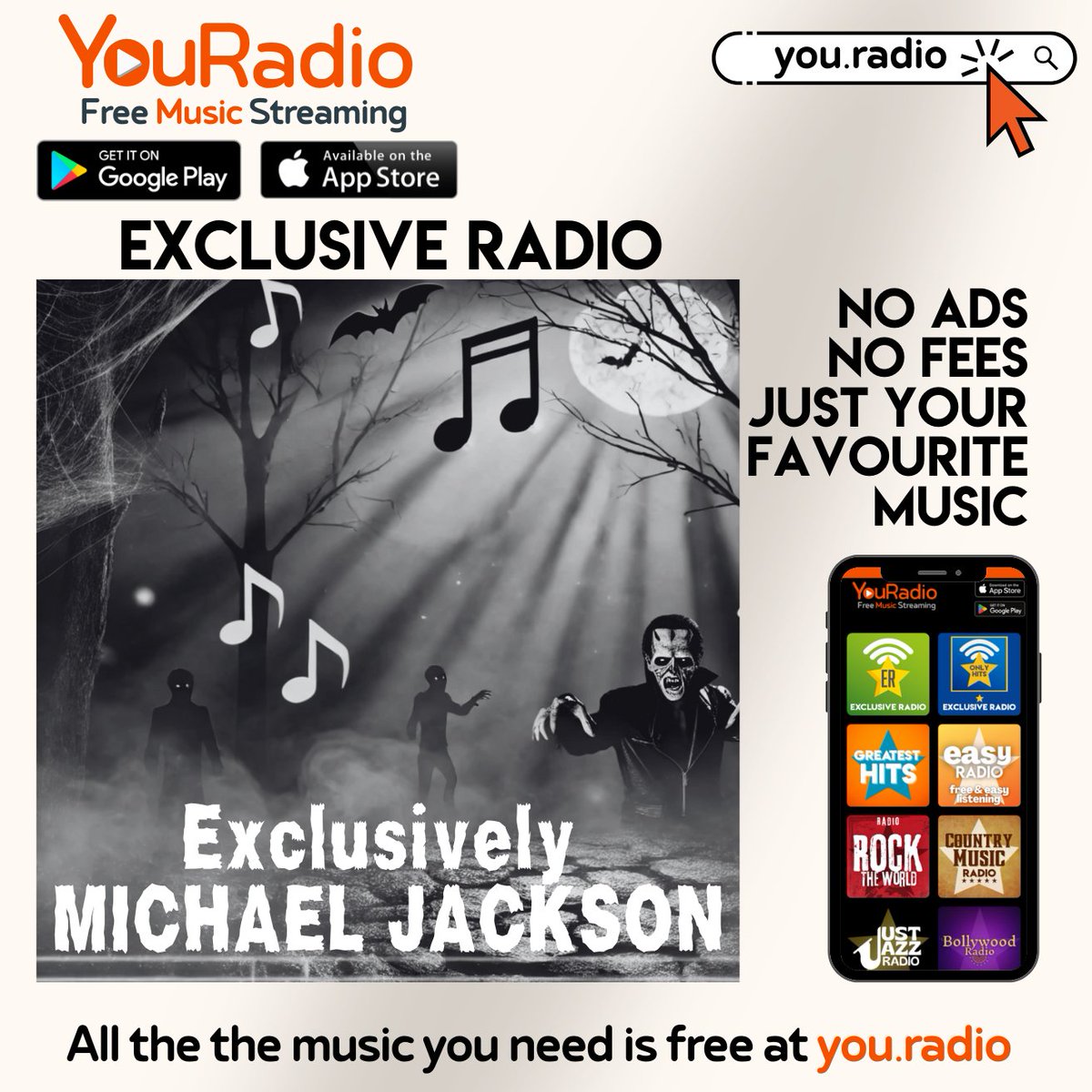 YouRadio_'s tweet photo. 👻🎶 Get ready to Thrill the Night! Exclusively Michael Jackson features all the MJ classics from Thriller that bring the chills! 🎃 Ad FREE. Listen FREE. 

#MJ #Thriller #HalloweenRadio #MichaelJackson #halloween #FreeMusic https://t.co/UrAVMStiPp