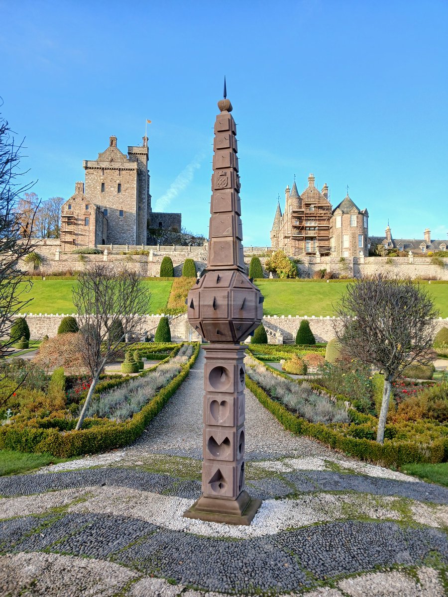 The John Mylne sundial erected in 1630 and with 131 ways of displaying the time at Drummond Castle Gardens near Crieff, Scotland.
