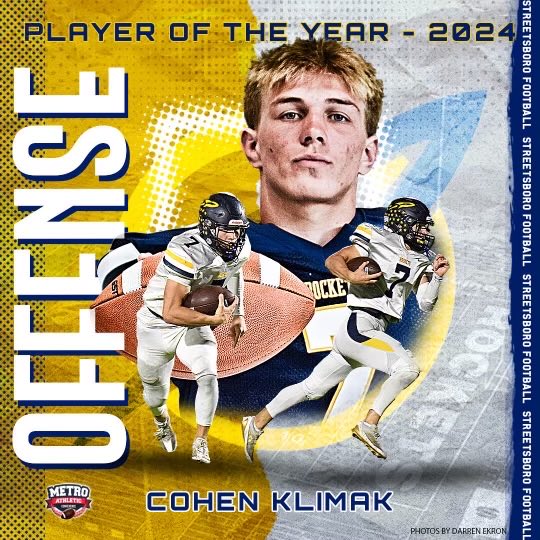 Streetsboro Quarterback, Cohen Klimak selected MAC Offensive Player of the year! Congratulations Cohen!